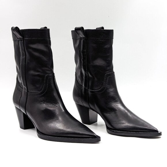 Agl Shoes - AGL Women Black Leather Western Cowboy Ankle Pointy Boots size 6US EUR 36.5